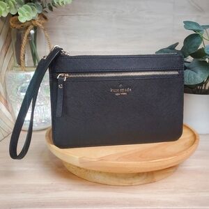 Kate Spade New York Wristlet Wallet Mini Purse Black Leather Zipped  *